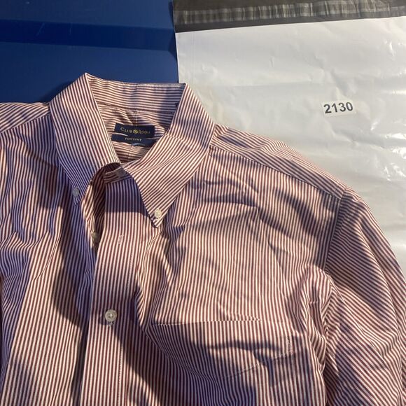 Club Room Pinpoint Men’s Dress Shirt 16 34/35 Easy Care LS White w/ Red Stripes - Picture 11 of 11